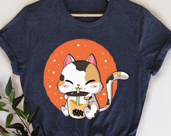 Cat Boba T-Shirt, Cat Bubble Tea Graphic Tees, Cat Drinking Boba Tee, Cat Crewneck Sweatshirt, Kawaii Cat Shirt, Cat Mom Gift, Gift for Her