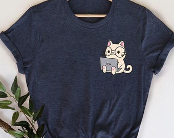 Cute Cat Reading T-Shirt, Funny Cat Crewneck Sweatshirt, Cat Shirts for Women, Book Shirt, Gifts for Mom, Gifts for Her, Graphic Tees