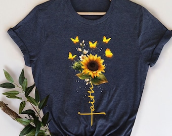 Christian Shirts, Religious Gifts, Faith Crewneck Sweatshirt, Christian Gifts, Sunflower Graphic Tees, Shirts for Women, Gifts for Her