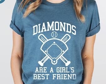 Camisa de béisbol mujeres, camisas de softbol, camisa linda de mujer, camisas de béisbol con refranes, lindas camisetas de softbol, los diamantes son un mejor amigo de las niñas