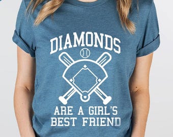 Baseball Shirt Women, Softball Shirts, Womans Cute Shirt, Baseball Shirts With Sayings, Cute Softball Tees, Diamonds Are A Girls Best Friend