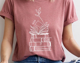 Reading Book Tshirts, Wild Flower Shirts, Books with Flowers Tshirt, Gifts for Bookworm, Cute Librarian Shirt, Minimal Book Love Gifts