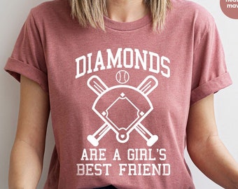 Baseball Shirt Women, Softball Shirts, Womans Cute Shirt, Baseball Shirts With Sayings, Cute Softball Tees, Diamonds Are A Girls Best Friend