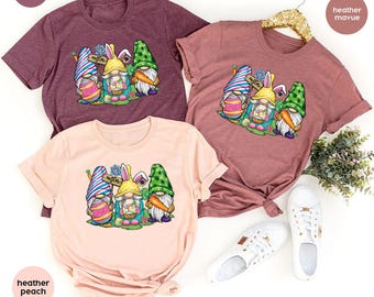 Easter Gnome T-Shirt, Gnome Graphic Tees for Women, Cute Easter Gifts, Gnome Gifts for Her, Bunny Gnome Shirts, Easter Crewneck Sweatshirt