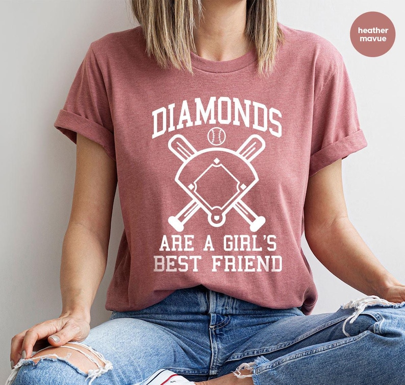 Baseball Shirt Women, Softball Shirts, Womans Cute Shirt, Baseball Shirts With Sayings, Cute Softball Tees, Diamonds Are A Girls Best Friend image 6