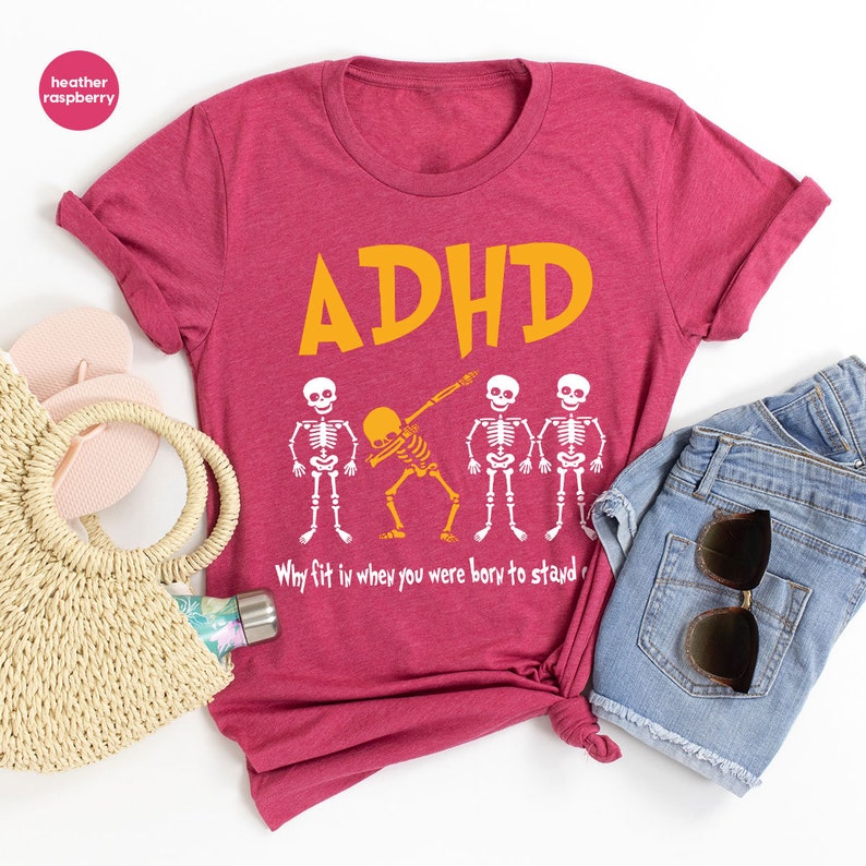 a t - shirt that says adhd with skeletons on it