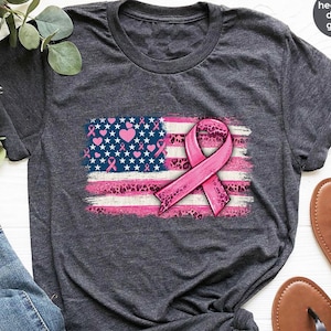 Breast Cancer Shirt, US Flag Outfit, Cancer Awareness Tshirt, Breast Cancer Warrior Gifts, Cancer Survivor T Shirts, Cancer Support Gift