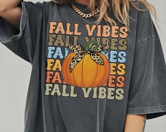 Comfort Colors® Fall Vibes Leopard Print Pumpkin Shirt, Cute Autumn Sweatshirt, Thanksgiving Cozy Fall Graphic Tee