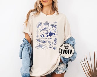 Comfort Colors® Watercolor Ocean Animals Whales Shirt,  Ocean T shirt, Marine Animals Orca Shirt, Gift for Marine Biology Tee, Sea Lover