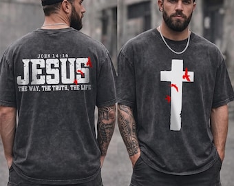 Comfort Colors® Big Cross Faith Christian Double Sided Shirt, Jesus The Way The Truth The Life Shirt, John 14:6 Cross Typography Shirt
