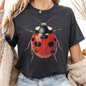Ladybug Shirt, Vintage Ladybird Graphic Tee, Nature Insect T-Shirt, Cute Bug Shirt for Women, Entomology Gift, Beetle Art Tee