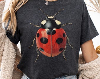 Ladybug Shirt, Vintage Ladybird Graphic Tee, Nature Insect T-Shirt, Cute Bug Shirt for Women, Entomology Gift, Beetle Art Tee