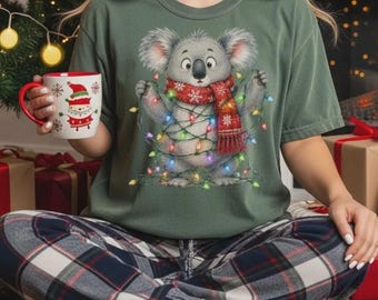 Cute Christmas Koala Shirt, Holiday Lights Koala Graphic Tee, Funny Christmas Animal Sweatshirt, Festive Koala Bear Tee