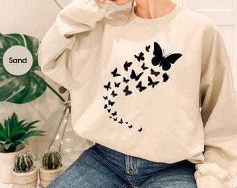 Butterfly Crewneck Sweatshirt, Minimalist Shirts, Cute Butterfly Shirts, Gift for Women, Animal Graphic Tees, Mothers Day Gift