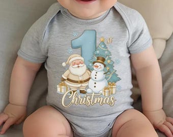 My First Christmas Baby Bodysuit, 1st Christmas Baby Outfit, Santa Snowman Xmas Tree Holiday Baby Shower Gift, Xmas Day Toddler Apparel