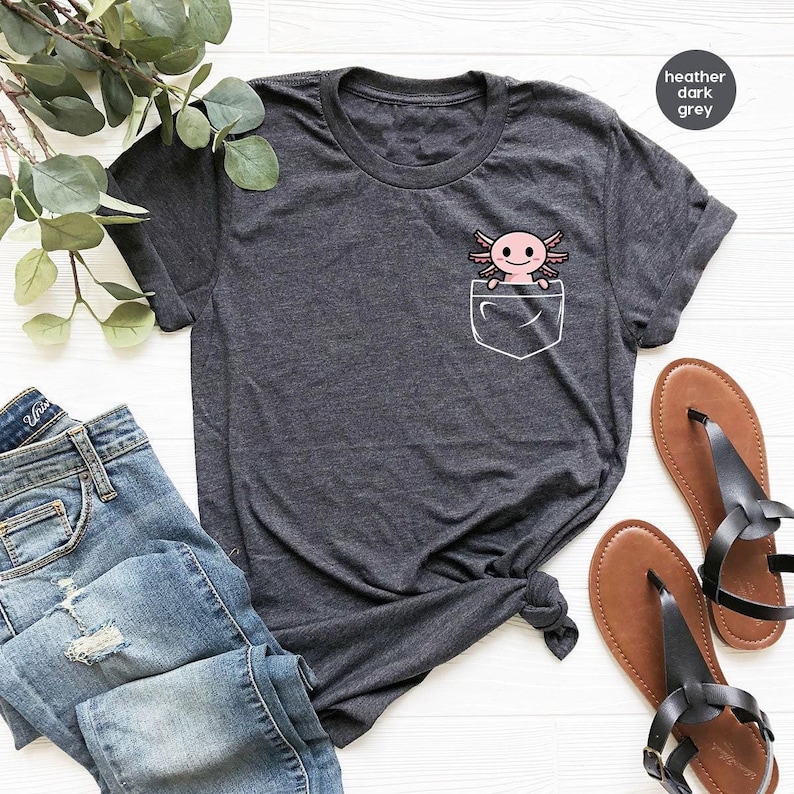 Axolotl Shirt, Pocket Axolotl Shirt, Axolotl Birthday Shirt, Axolotl Gifts, Pocket Tee, Animal Lover Tee, Cute Axolotl Shirt, Gifts for Her afbeelding 1