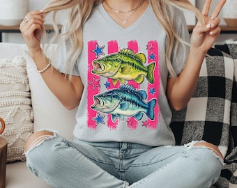 Vibrant Fish Illustration Shirt, Trendy Strip Graphic Tee, Fishing Enthusiasts, Colorful Summer Apparel, Summer Beach Apparel