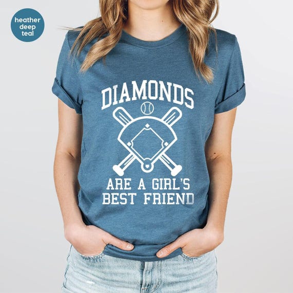 Baseball Shirt Women, Softball Shirts, Womans Cute Shirt, Baseball Shirts With Sayings, Cute Softball Tees, Diamonds Are A Girls Best Friend
