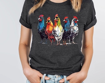 Funny Chickens Shirt, Animal T-Shirt, Farm Gift for Women, Cute Farmer Outfit, Country T-Shirt, Farm Vneck Tshirt, Cool Graphic Tees