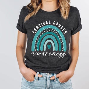 Cervical Cancer Awareness Shirt, We Wear Teal Ribbon Rainbow Tshirt, Motivational Shirt, Ovarian Cancer Shirt, Family Support Squad Shirt