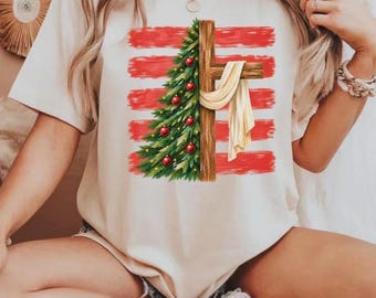 Christmas Tree and Cross Shirt, Christian Christmas Gift, Faith Holiday Jesus Merry Christmas Sweatshirt, Xmas Gift Idea