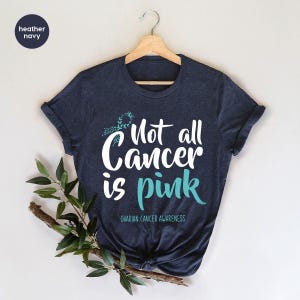 Ovarian Cancer Warrior Vneck Shirt, Awareness Graphic Tees, Ovarian Cancer Fighter Shirt, Ovarian Cancer Support Gift, Cancer Ribbon T-Shirt