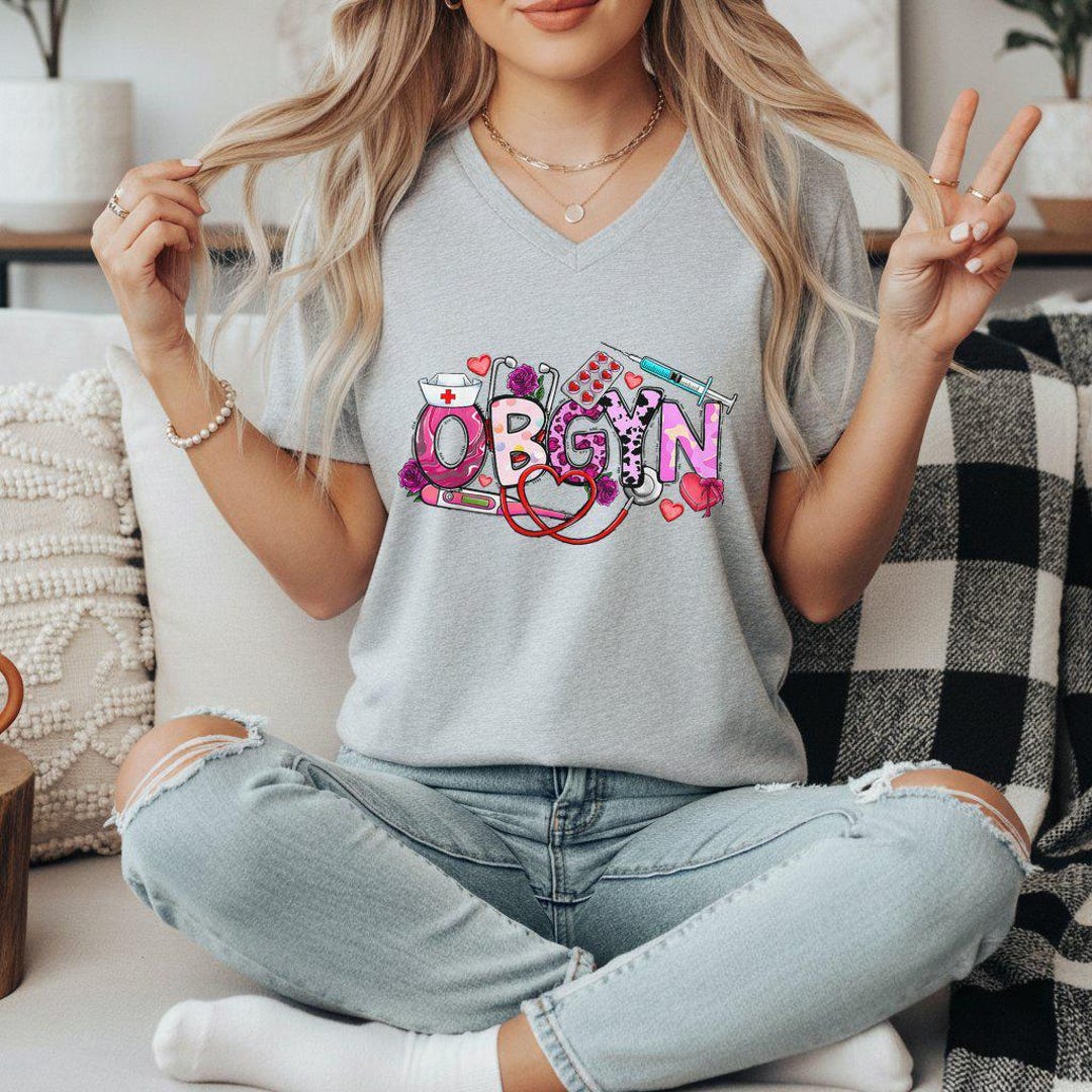 OBGYN Medical Icons Graphic Shirt, Cute Womens Health Nurse Gift ...