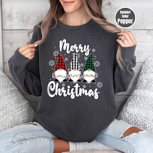 Comfort Colors® Christmas Gnomes Sweatshirt, Cute Gnome Shirt, Women Holiday Gift, Christmas Gnomes Tee, Funny Christmas Sweater