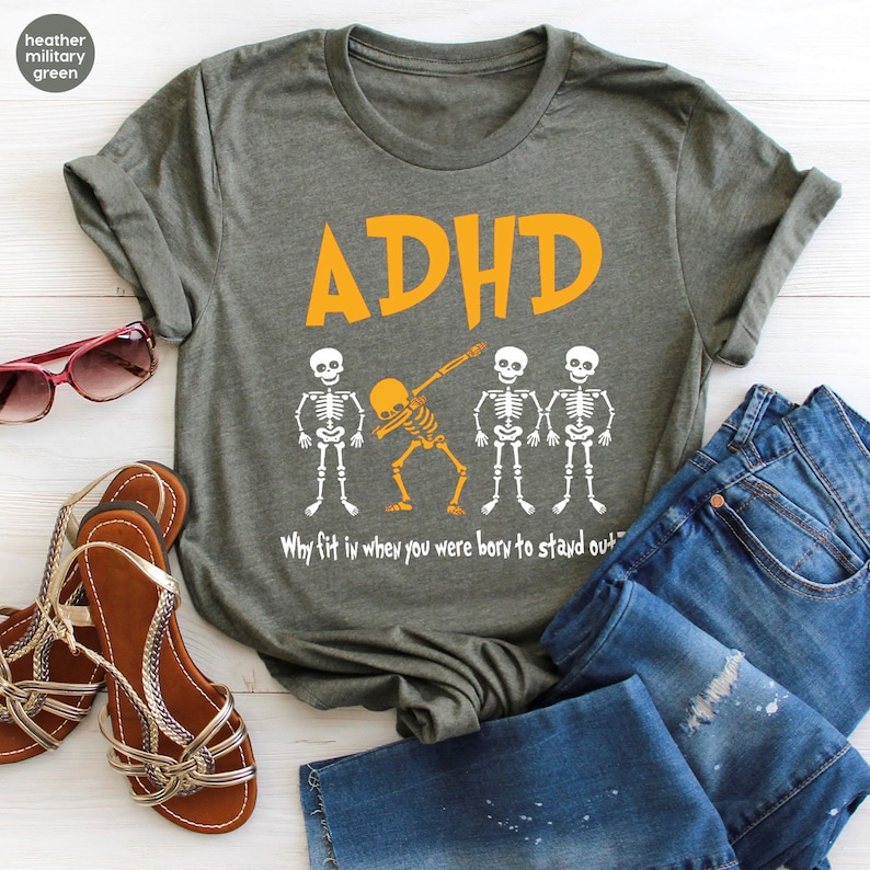 a t - shirt that says adhd with skeletons on it