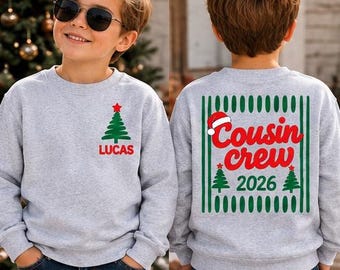 Cousin Crew Christmas Sweatshirt, Personalized Name Tee, Matching Cousins Holiday Outfit, Family Christmas Gift