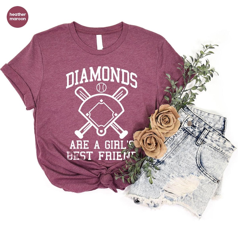 Baseball Shirt Women, Softball Shirts, Womans Cute Shirt, Baseball Shirts With Sayings, Cute Softball Tees, Diamonds Are A Girls Best Friend image 7