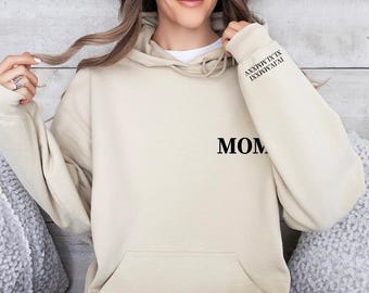 Personalized Mom Sweatshirt with Roman Numeral Dates on Sleeve, Custom Kids Birth Dates Hoodie, Minimalist Mother’s Day Longsleeve