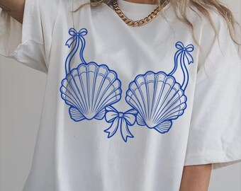 Comfort Colors® Mermaid Shell Bra Princess Graphic Tee, Little Mermaid Cosplay Shirt, Cute Bra Top Graphic Tee