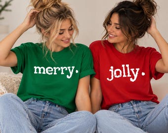 Matching Merry Jolly Christmas Couple Shirts, Custom Family Tees Sweatshirts