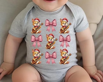 Christmas Dog Baby Bodysuit, Holiday Puppy Youth Graphic Tee,, Xmas Santa Dog Kids Shirt, Funny Musical Dog Toddler Sweatshirt