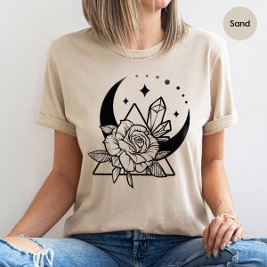 Floral Moon Graphic Tees,  Celestial Shirts for Women, Astronomy T-Shirt, Gifts for Her, Gifts for Women, Crystal Shirt, Mystical Gifts