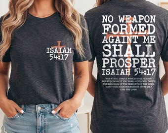Streetwear Christian Shirt, Isaiah 54 17 Cross Graphic Tee, Vintage Bible Verse Youth Shirt, Men Faith Graphic Tee, Retro Religious Shirt