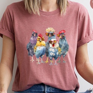 Funny Chickens Shirt, Animal T-Shirt, Farm Gift for Women, Cute Farmer Outfit, Country T-Shirt, Farm Vneck Tshirt, Floral Graphic Tees