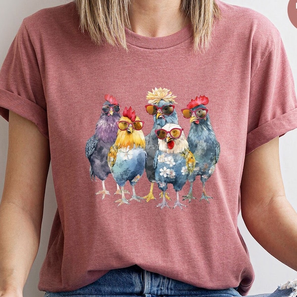 Chemise poules drôles, t-shirt animal, cadeau ferme pour femme, jolie tenue de fermière, t-shirt campagnard, t-shirt ferme à col en v, t-shirts graphiques floraux