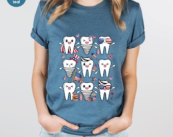 T-shirt dentiste, cadeaux pour étudiants en médecine dentaire, vêtements dentaires rigolos, chemises Dental Squad, t-shirts graphiques drapeau américain, t-shirt adulte non sexiste