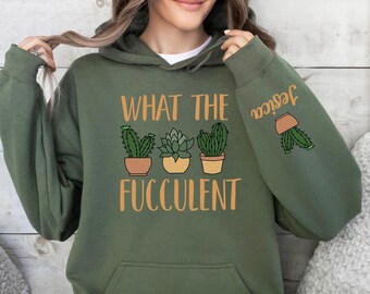 Sudadera de manga larga con estampado de plantas y nombre para mamá suculenta, sudadera con capucha, sudadera con cactus, suéter "Qué demonios".