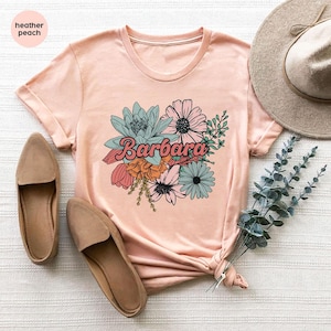 Custom Shirt, Floral Vneck TShirts, Personalized Gifts, Graphic Tees for Women, Gifts for Her, Mothers Day Gift, Customizable Name T Shirt 画像 1