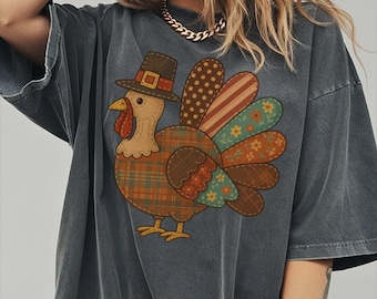Comfort Colors® Cute Thanksgiving Turkey T-Shirt, Funny Hat Turkey Graphic Tee, Fall Harvest Festival Apparel, Autumn Holiday Gift
