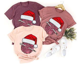 Camiseta navideña de ganchillo, camiseta de Papá Noel de ganchillo, camiseta de regalo de ganchillo de Navidad, camiseta de ganchillo de invierno, camiseta con estampado de punto navideño, camiseta para tejedores de ganchillo