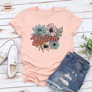 Custom Shirt, Floral Vneck TShirts, Personalized Gifts, Graphic Tees for Women, Gifts for Her, Mothers Day Gift, Customizable Name T Shirt 画像 6