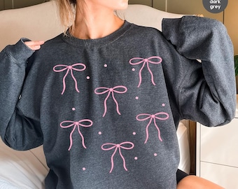 Bow Sweatshirt, Ribbon Sweatshirt, Pink Sweatshirt, Ribbon Crewneck, Gift For Her, Cute Sweatshirt, Cute Ribbon Sweatshirt, Women Gift