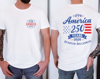 USA 250th Anniversary Shirt, America 1776 Women V-neck Tee, Patriotic 4th of July Shirt, 2026 Independence Day Tee, USA Front Back Print Tee