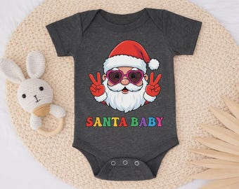 Santa Baby Baby Bodysuit, Christmas Santa Kids Shirt, Cute Heart Glasses Santa Holiday Kids Outfit, Festive Youth Graphic Tee