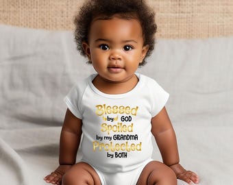 Blessed by God Spoiled by Grandma Protected by Both Kids Shirt Sweatshirt Long Sleeve Gift for Grandchild