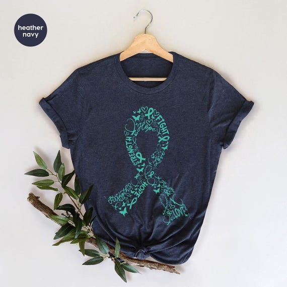 Ovarian Cancer Awareness, Ovarian Cancer Vneck T-Shirts, Ribbon Graphic Tees, Ovarian Cancer Survivor Gift, Cancer Patient Vneck Tshirts